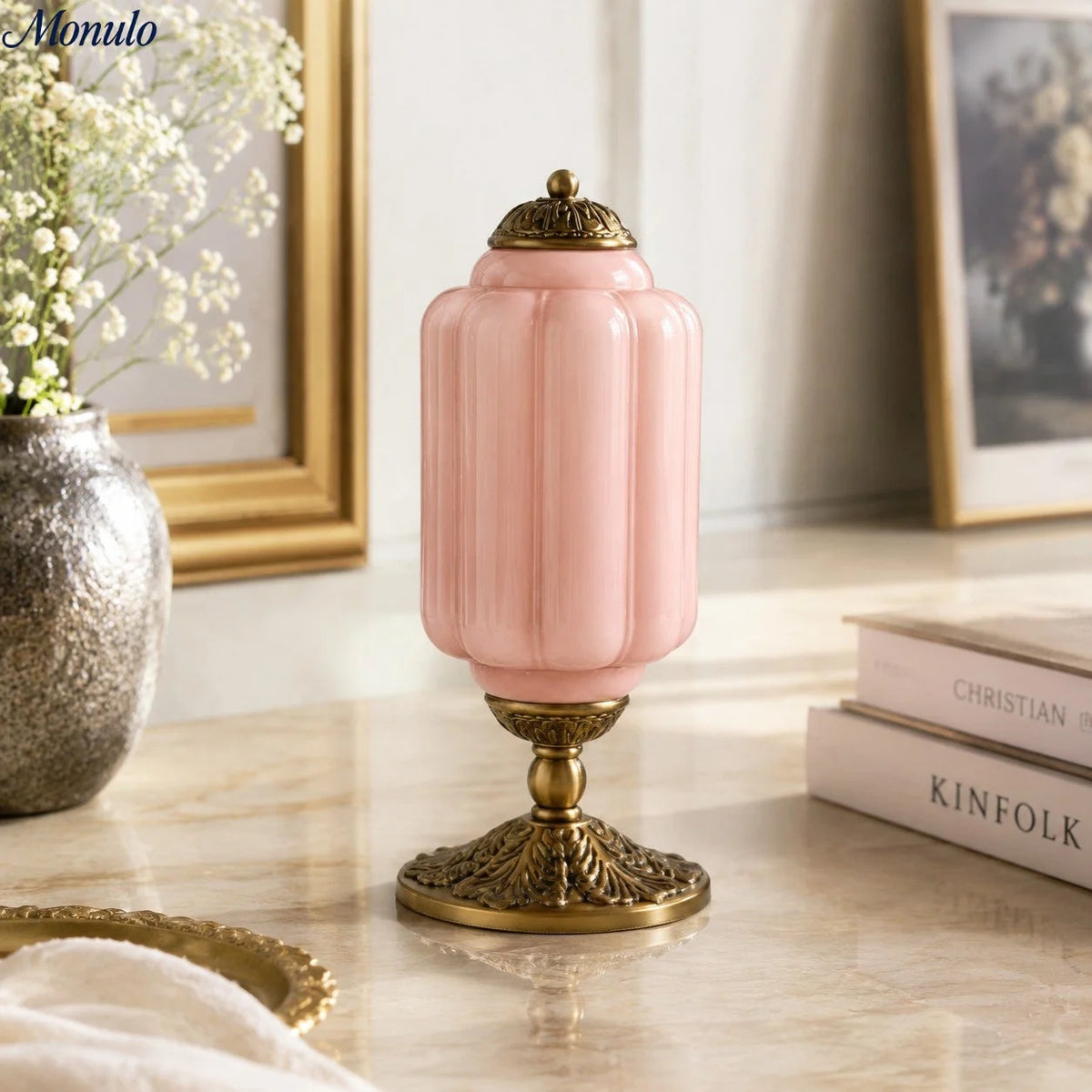Table Lamp Hand-Blown Glass Shade Brass Or Matte Black