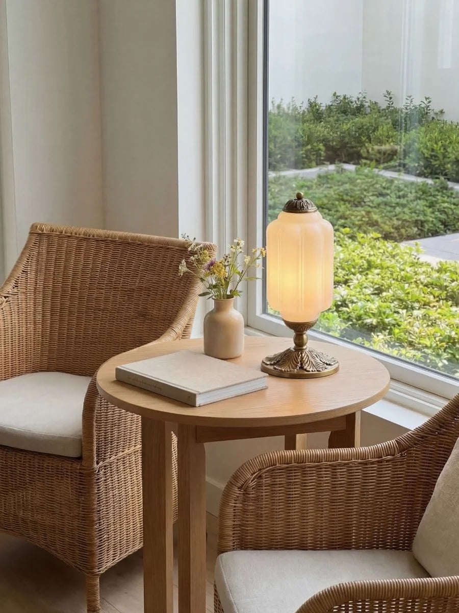 Table Lamp Hand-Blown Glass Shade Brass Or Matte Black
