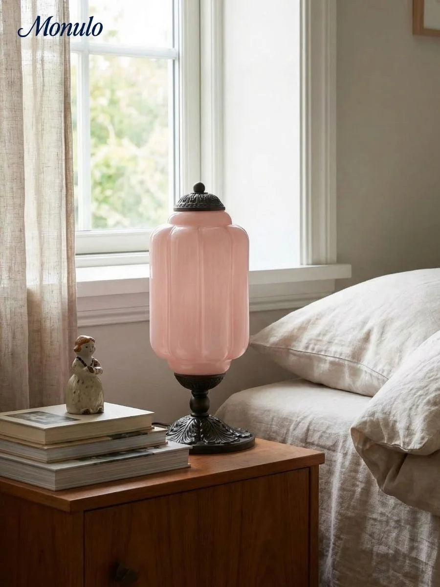 Table Lamp Hand-Blown Glass Shade Brass Or Matte Black