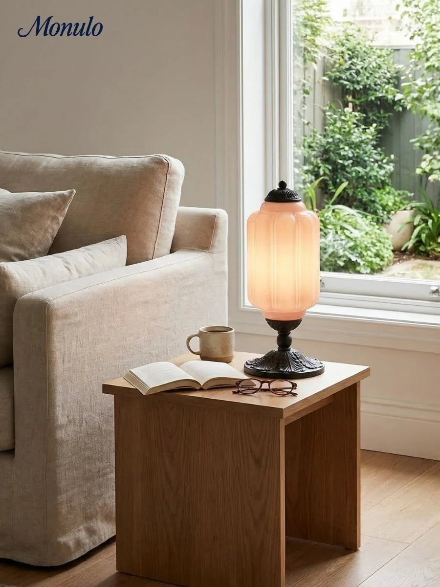 Table Lamp Hand-Blown Glass Shade Brass Or Matte Black