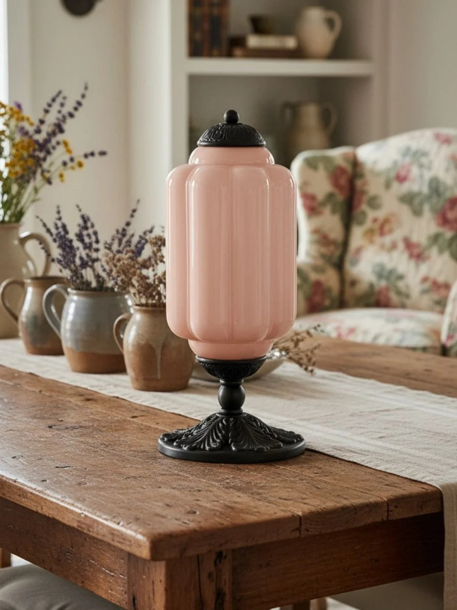 Table Lamp Hand-Blown Glass Shade Brass Or Matte Black