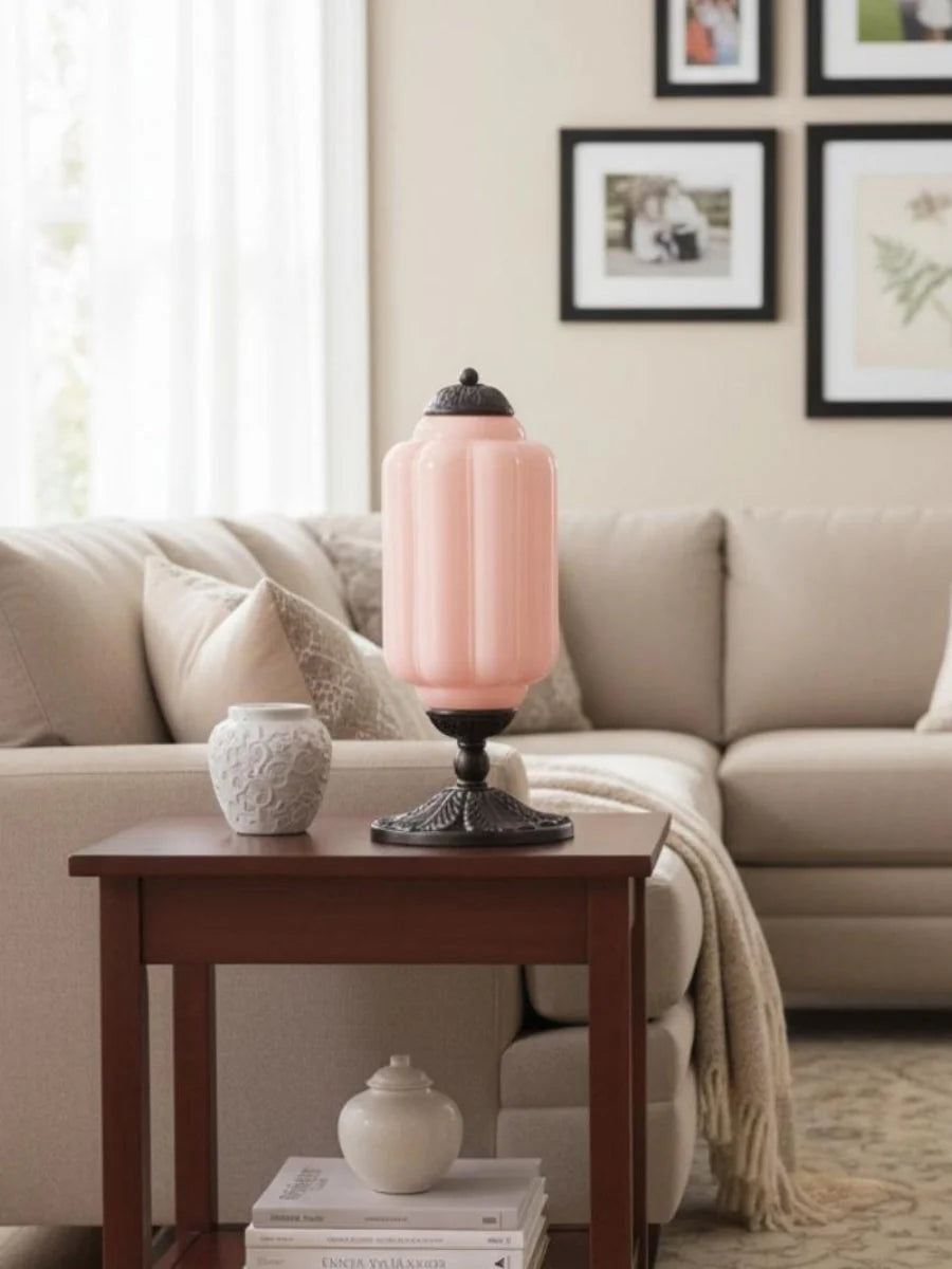 Table Lamp Hand-Blown Glass Shade Brass Or Matte Black