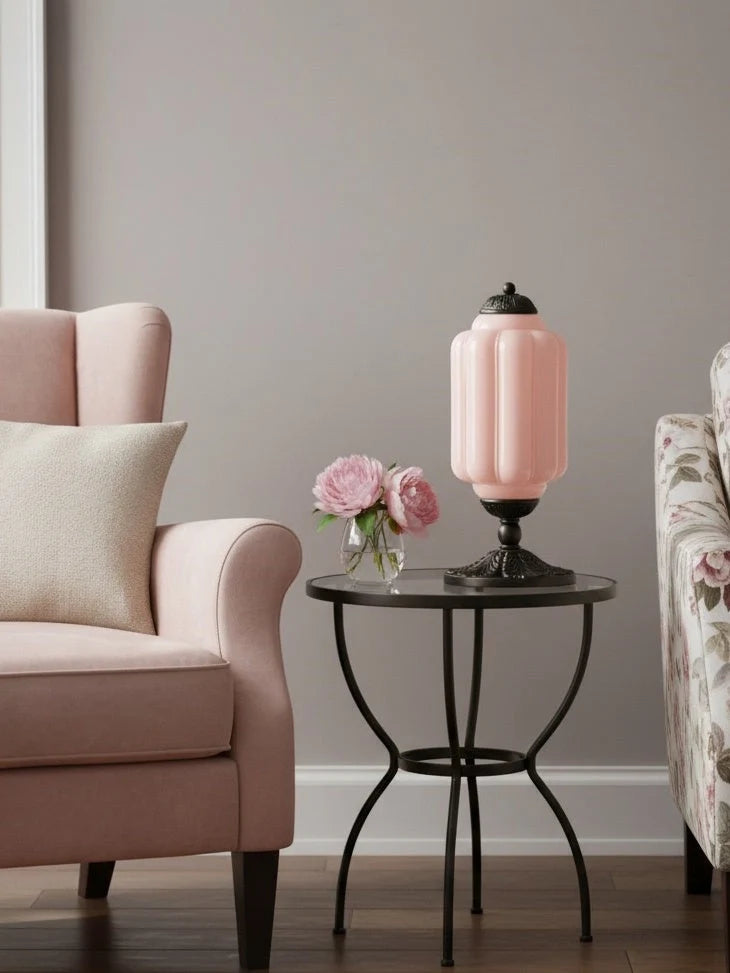 Table Lamp Hand-Blown Glass Shade Brass Or Matte Black