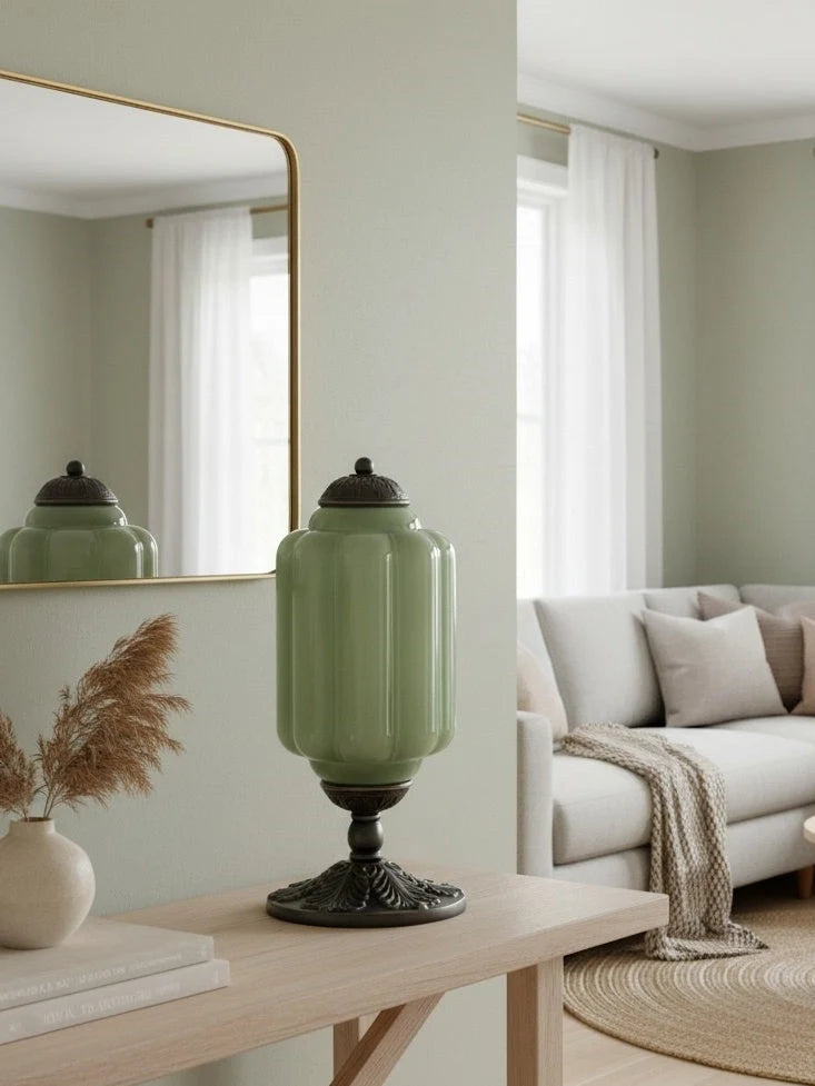 Table Lamp Hand-Blown Glass Shade Brass Or Matte Black