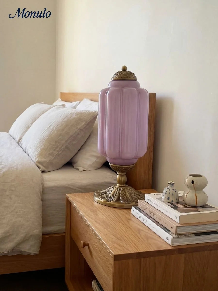 Table Lamp Hand-Blown Glass Shade Brass Or Matte Black