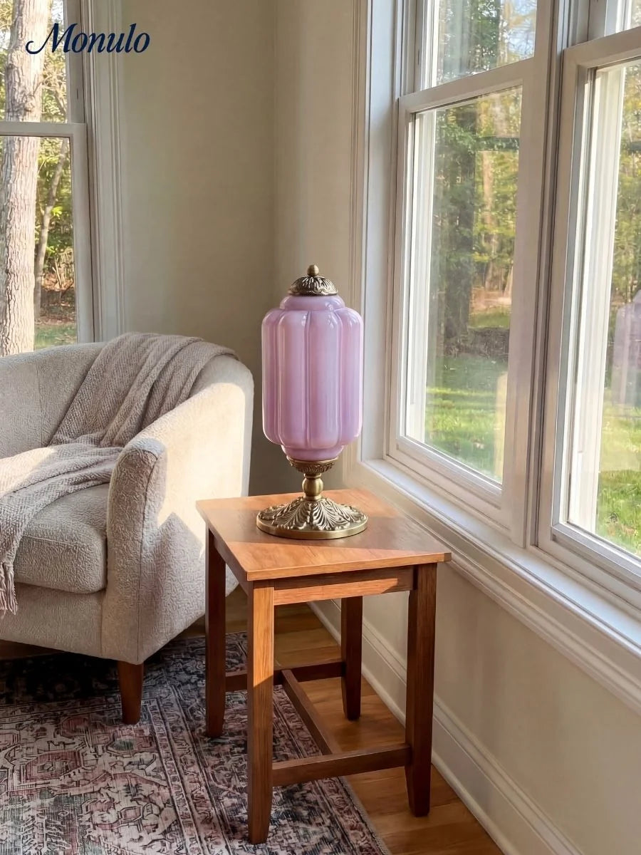 Table Lamp Hand-Blown Glass Shade Brass Or Matte Black