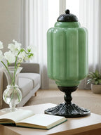Table Lamp Hand-Blown Glass Shade Brass Or Matte Black