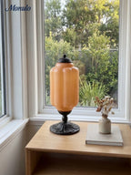 Table Lamp Hand-Blown Glass Shade Brass Or Matte Black