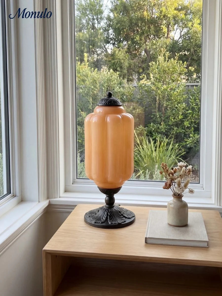 Table Lamp Hand-Blown Glass Shade Brass Or Matte Black