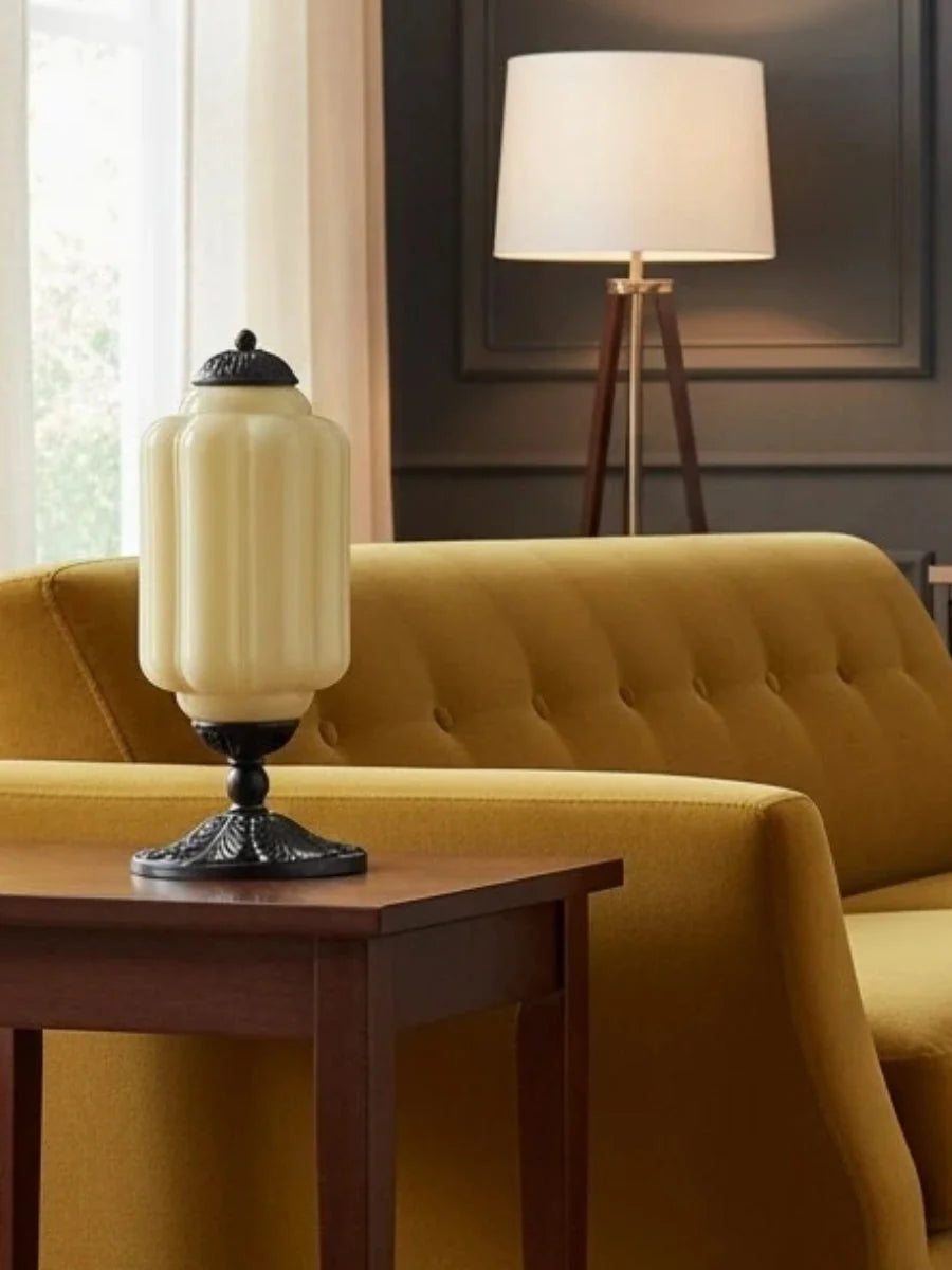 Table Lamp Hand-Blown Glass Shade Brass Or Matte Black