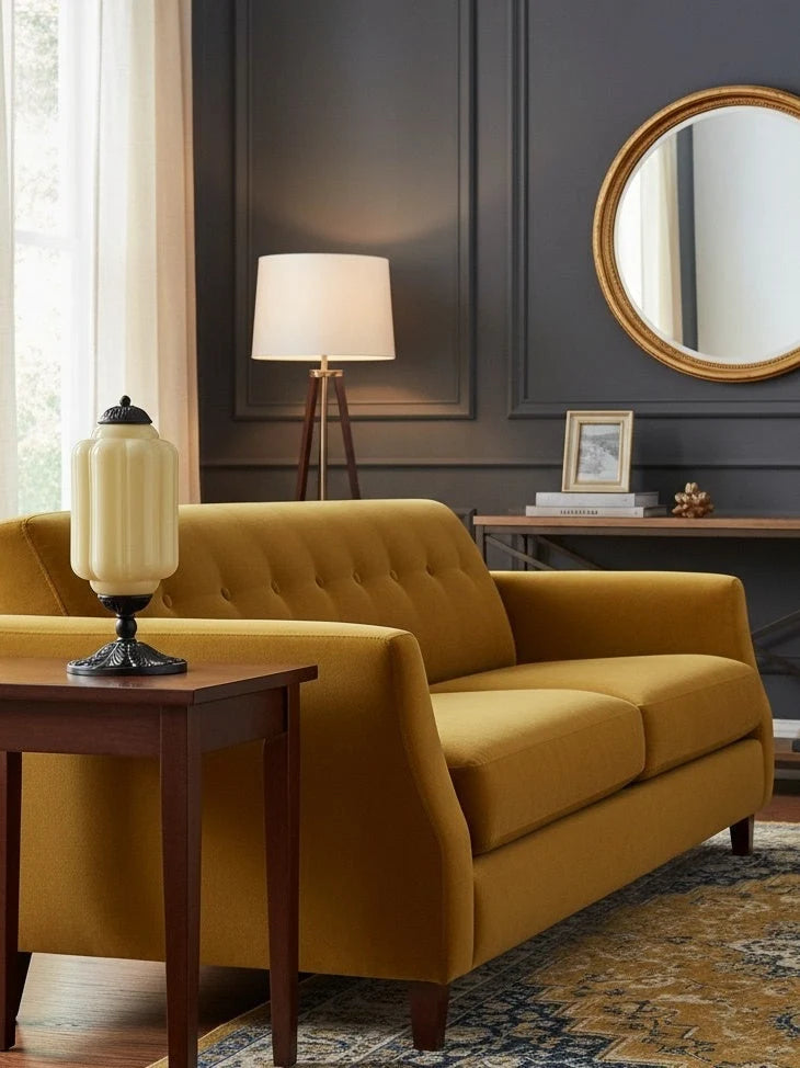 Table Lamp Hand-Blown Glass Shade Brass Or Matte Black