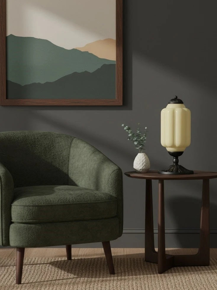 Table Lamp Hand-Blown Glass Shade Brass Or Matte Black
