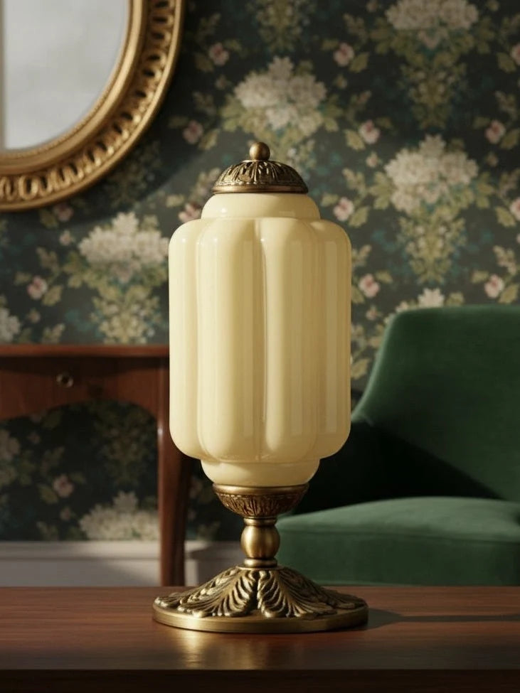 Table Lamp Hand-Blown Glass Shade Brass Or Matte Black