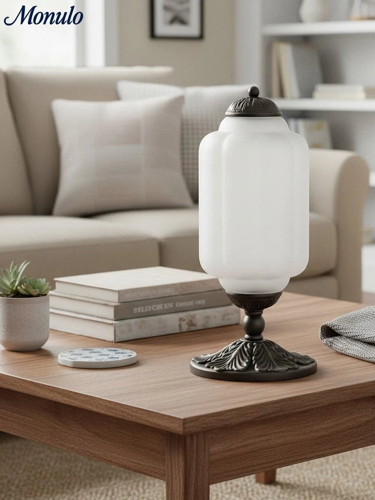 Table Lamp Hand-Blown Glass Shade Brass Or Matte Black