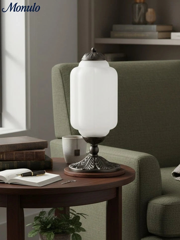 Table Lamp Hand-Blown Glass Shade Brass Or Matte Black