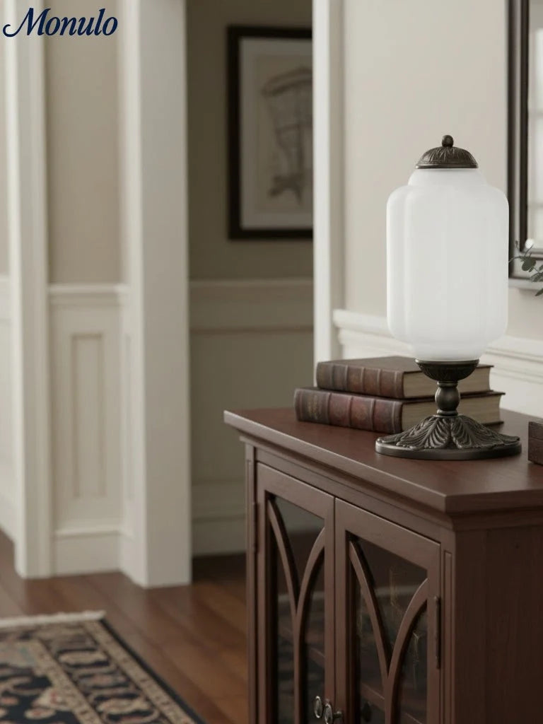 Table Lamp Hand-Blown Glass Shade Brass Or Matte Black