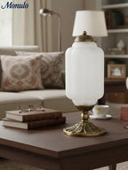 Table Lamp Hand-Blown Glass Shade Brass Or Matte Black