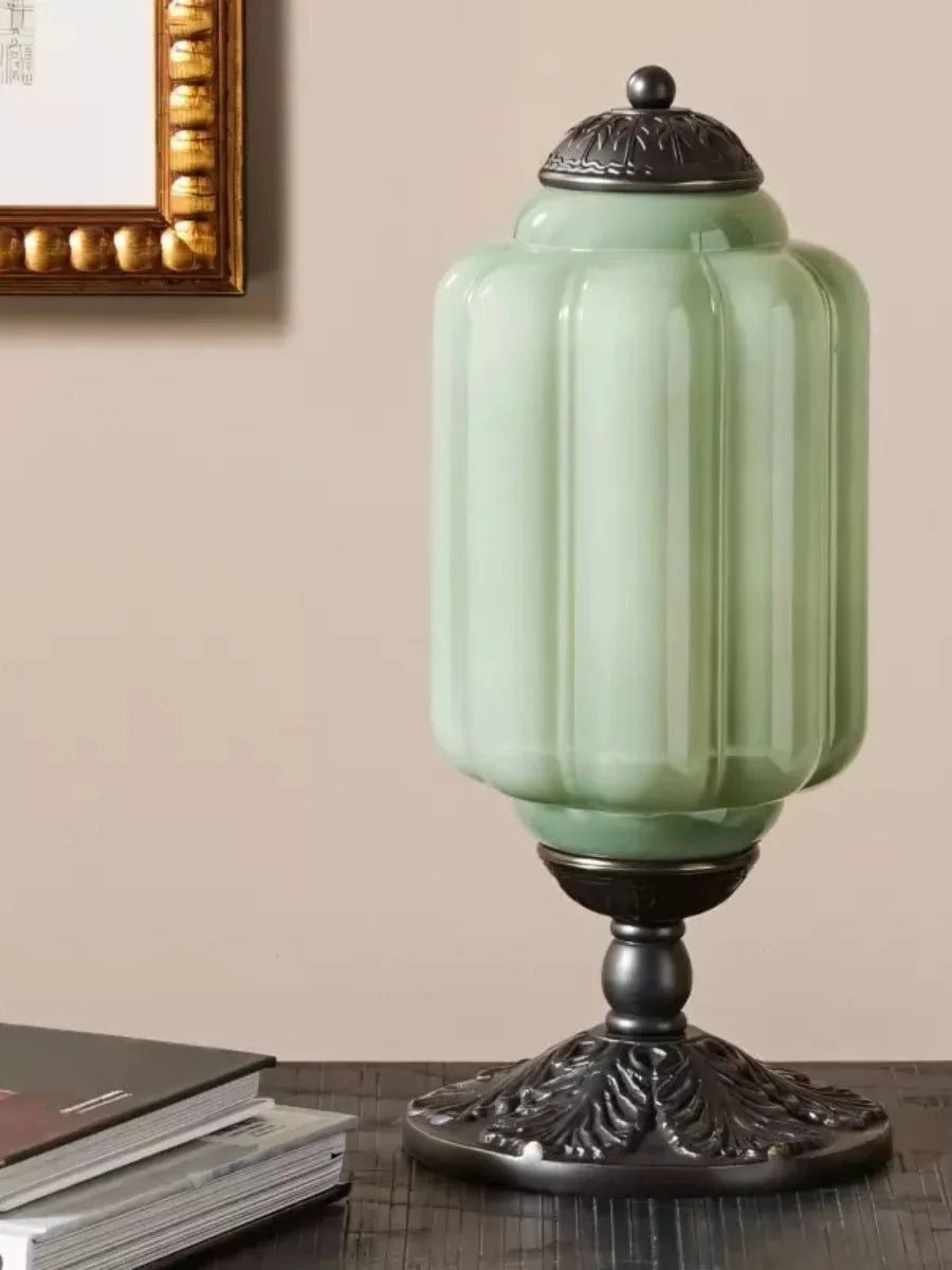 Table Lamp Hand-Blown Glass Shade Brass Or Matte Black