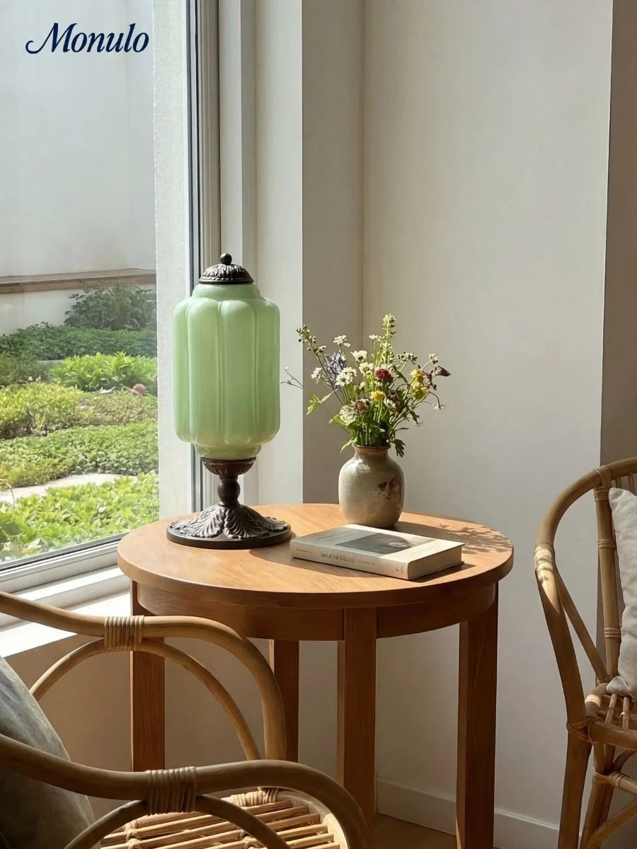 Table Lamp Hand-Blown Glass Shade Brass Or Matte Black