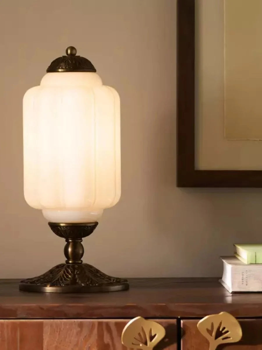 Table Lamp Hand-Blown Glass Shade Brass Or Matte Black