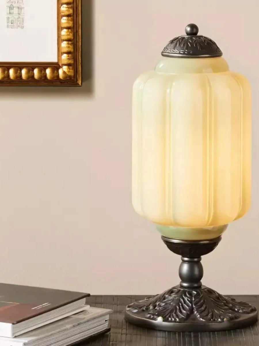 Table Lamp Hand-Blown Glass Shade Brass Or Matte Black
