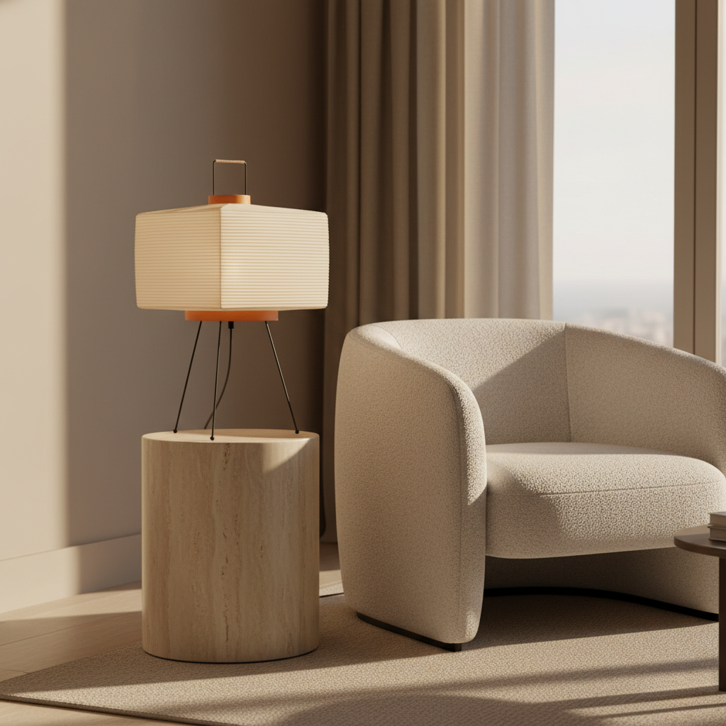 Table Lamp Hand-Folded Washi Shade Dimmer Compatible