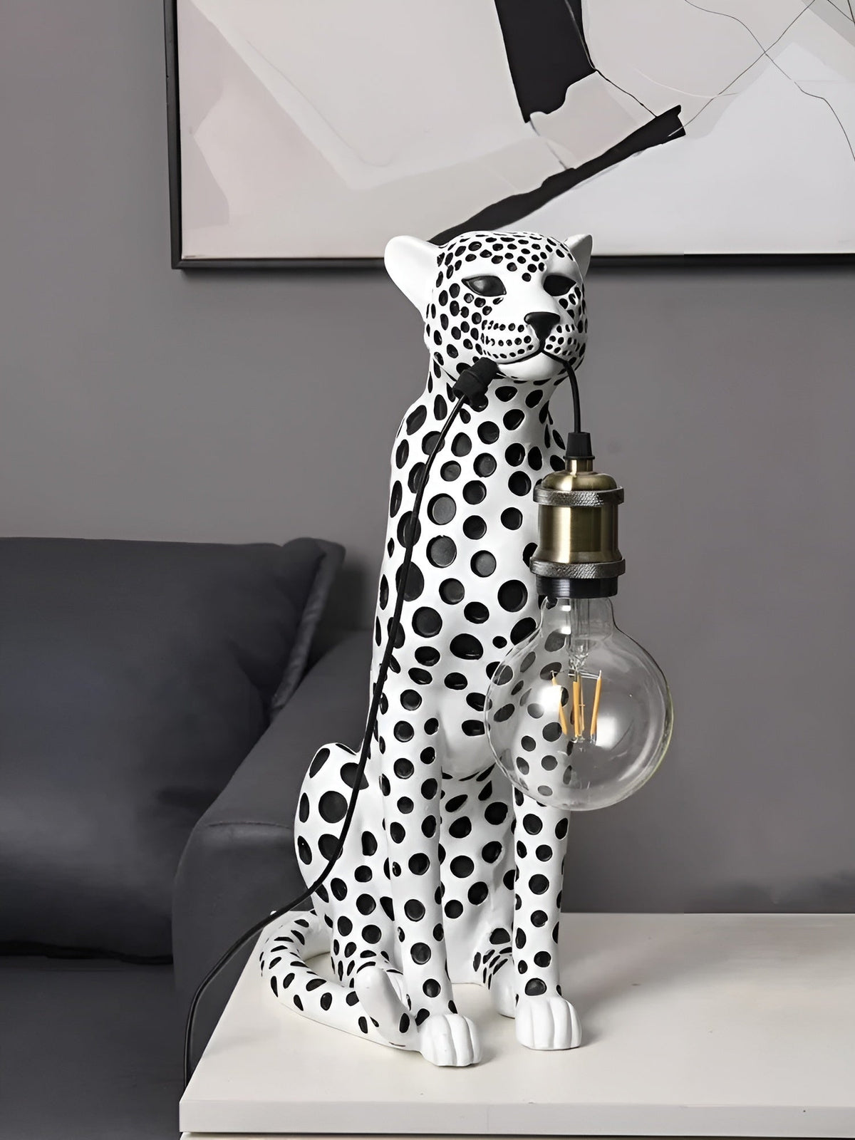 Table Lamp Hand-Painted Leopard Resin Edison Socket