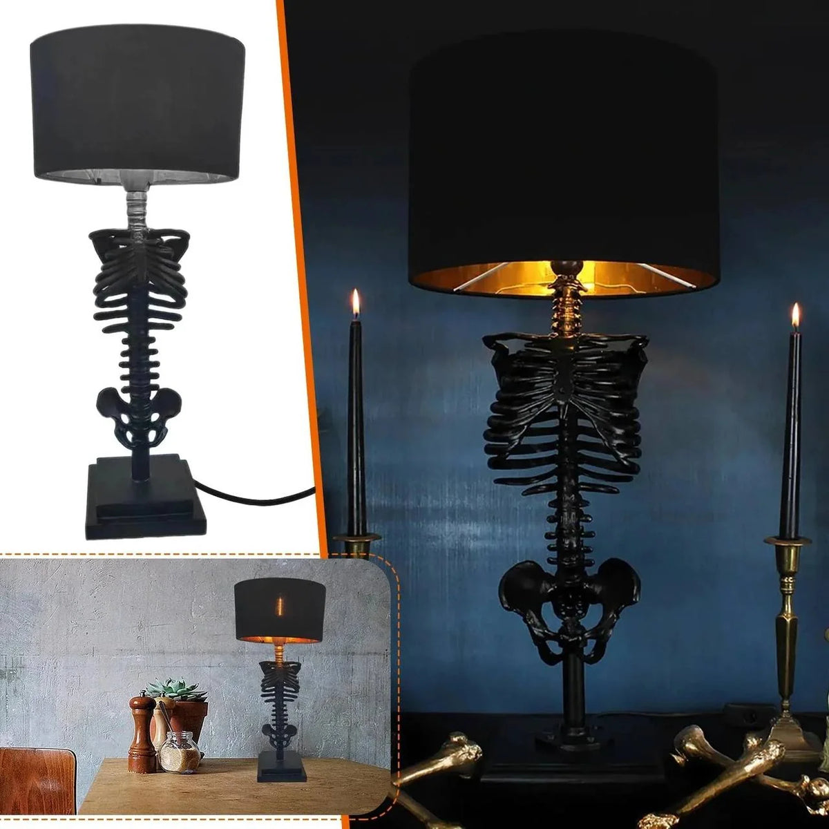 Table Lamp Handcrafted Gothic Skeleton Plug In