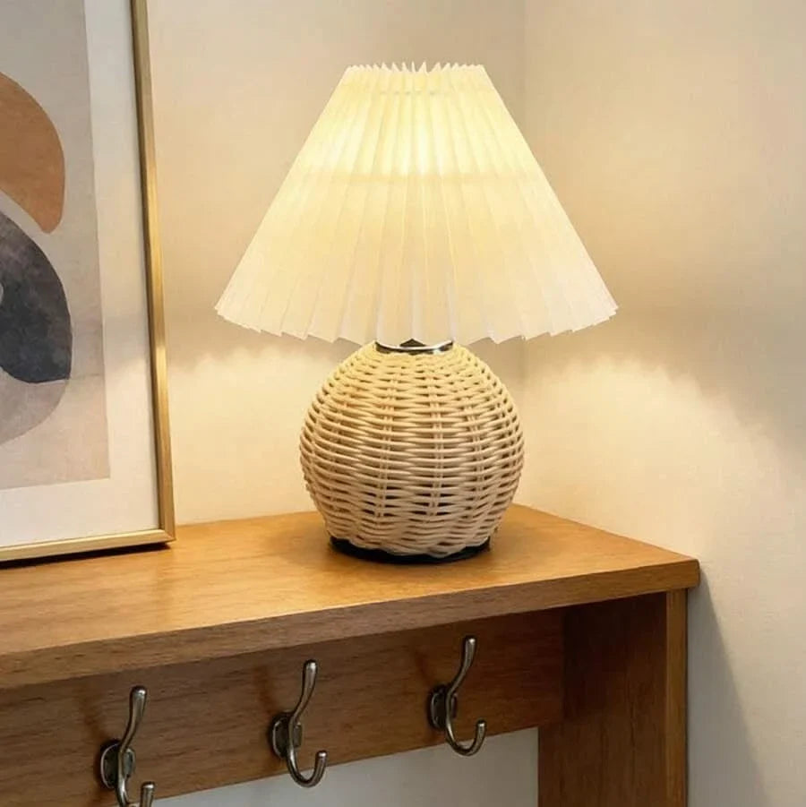 Table Lamp Handcrafted Rattan Warm Dimmable LED USB Powered