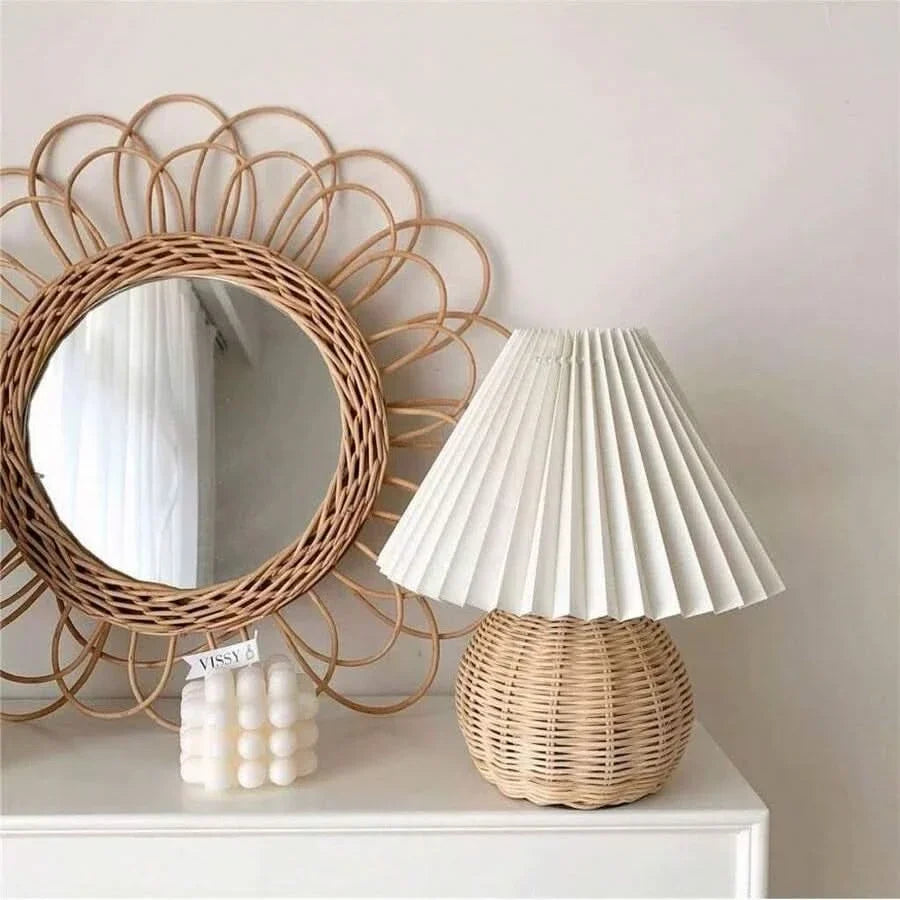 Table Lamp Handcrafted Rattan Warm Dimmable LED USB Powered