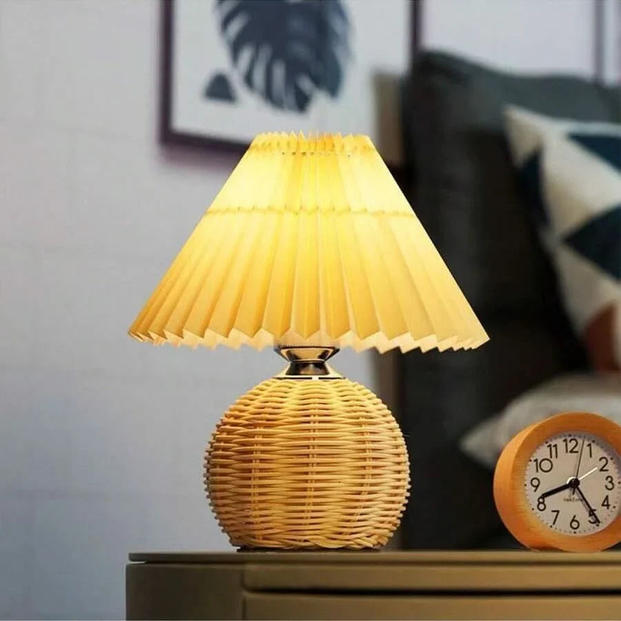 Table Lamp Handcrafted Rattan Warm Dimmable LED USB Powered
