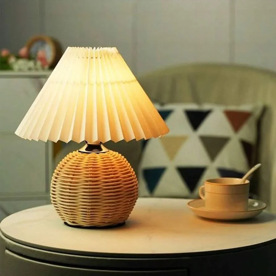 Table Lamp Handcrafted Rattan Warm Dimmable LED USB Powered