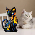 Table Lamp Handcrafted Stained Glass Cat Warm Glow