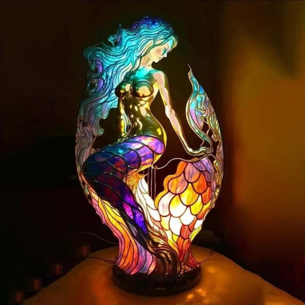 Table Lamp Handcrafted Stained Glass Mosaic Warm Glow