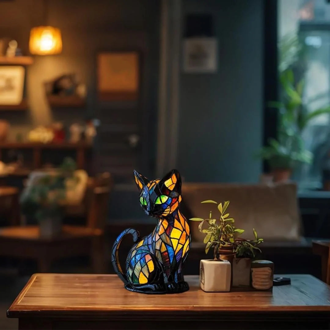 Table Lamp Handmade Ceramic Cat Silhouette Warm Glow