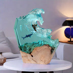 Table Lamp Handmade Resin Ocean Wave Dimmable LED