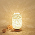 Table Lamp Handwoven Rattan Shade Solid Wood Base Integrated LED
