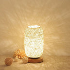 Table Lamp Handwoven Rattan Shade Solid Wood Base Integrated LED