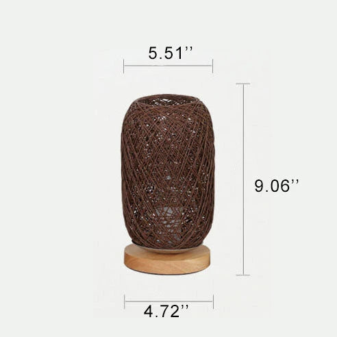 Table Lamp Handwoven Rattan Shade Solid Wood Base Integrated LED