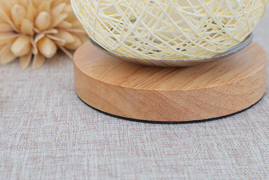 Table Lamp Handwoven Rattan Shade Solid Wood Base Integrated LED