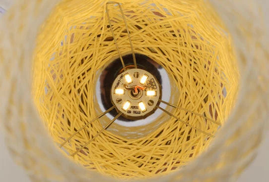 Table Lamp Handwoven Rattan Shade Solid Wood Base Integrated LED
