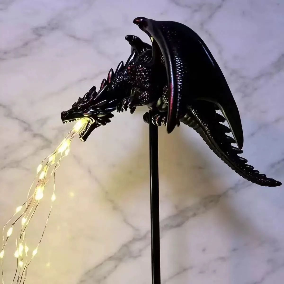 Table Lamp Intricate Dragon Sculpture Warm LED Polyresin