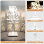 Table Lamp LED Diamond Pattern Acrylic Touch & USB