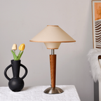 Table Lamp Mid-Century Tapered Wood Base Flared Fabric Shade