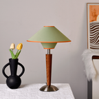 Table Lamp Mid-Century Tapered Wood Base Flared Fabric Shade