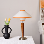 Table Lamp Mid-Century Tapered Wood Base Flared Fabric Shade