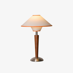 Table Lamp Mid-Century Tapered Wood Base Flared Fabric Shade