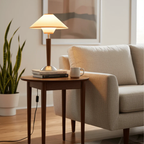 Table Lamp Mid-Century Tapered Wood Base Flared Fabric Shade
