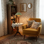 Table Lamp Mid-Century Tapered Wood Base Flared Fabric Shade