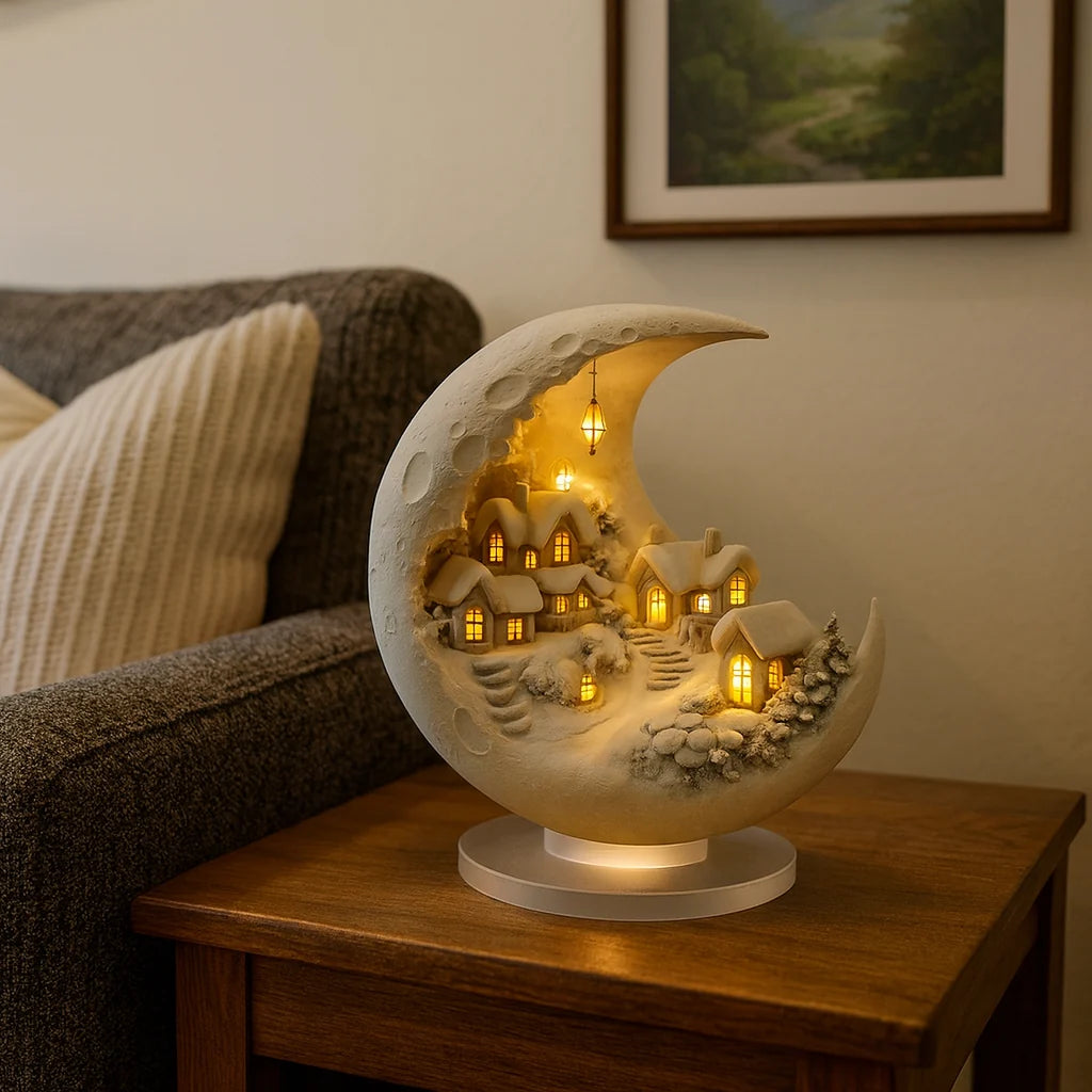 Table Lamp Moon-Shaped Winter Village Acrylic LED